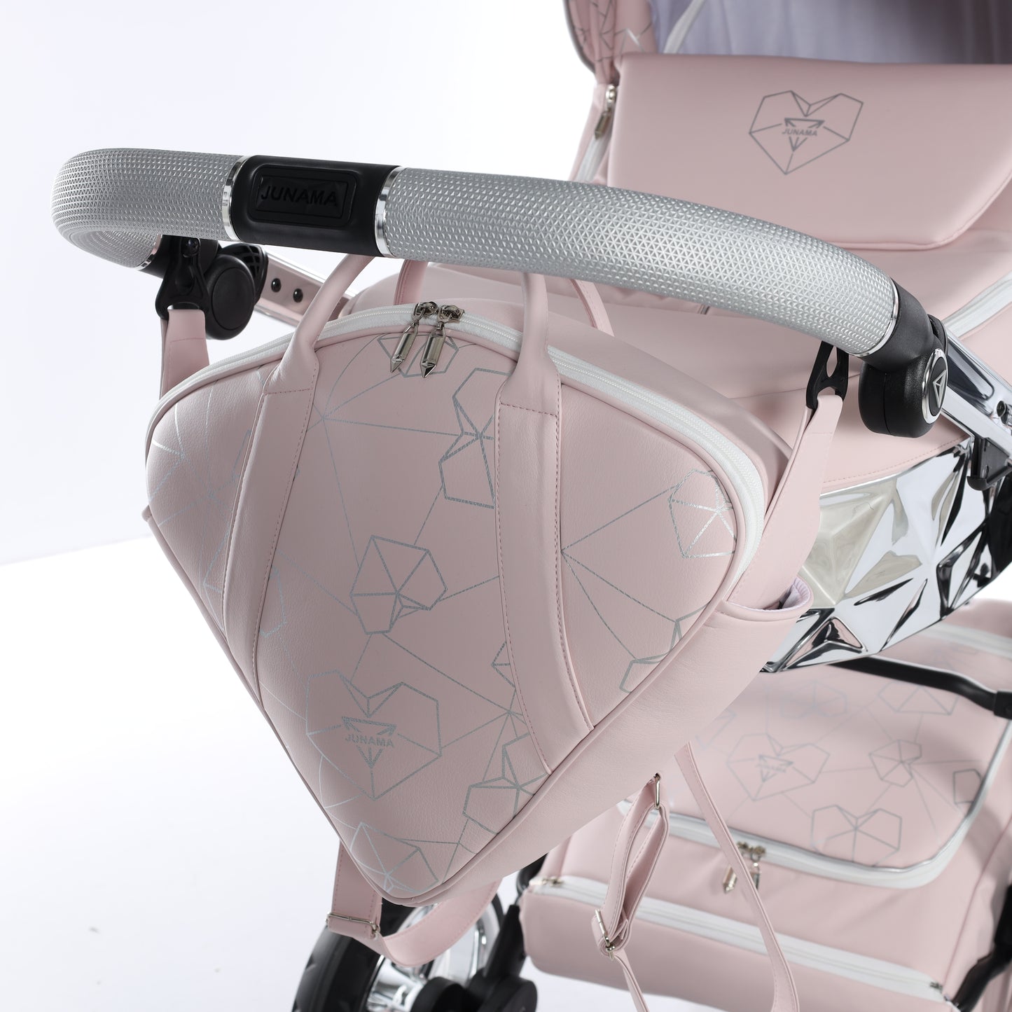 Junama HEART 2 in 1 , prams and stroller, PINK AND SILVER 06