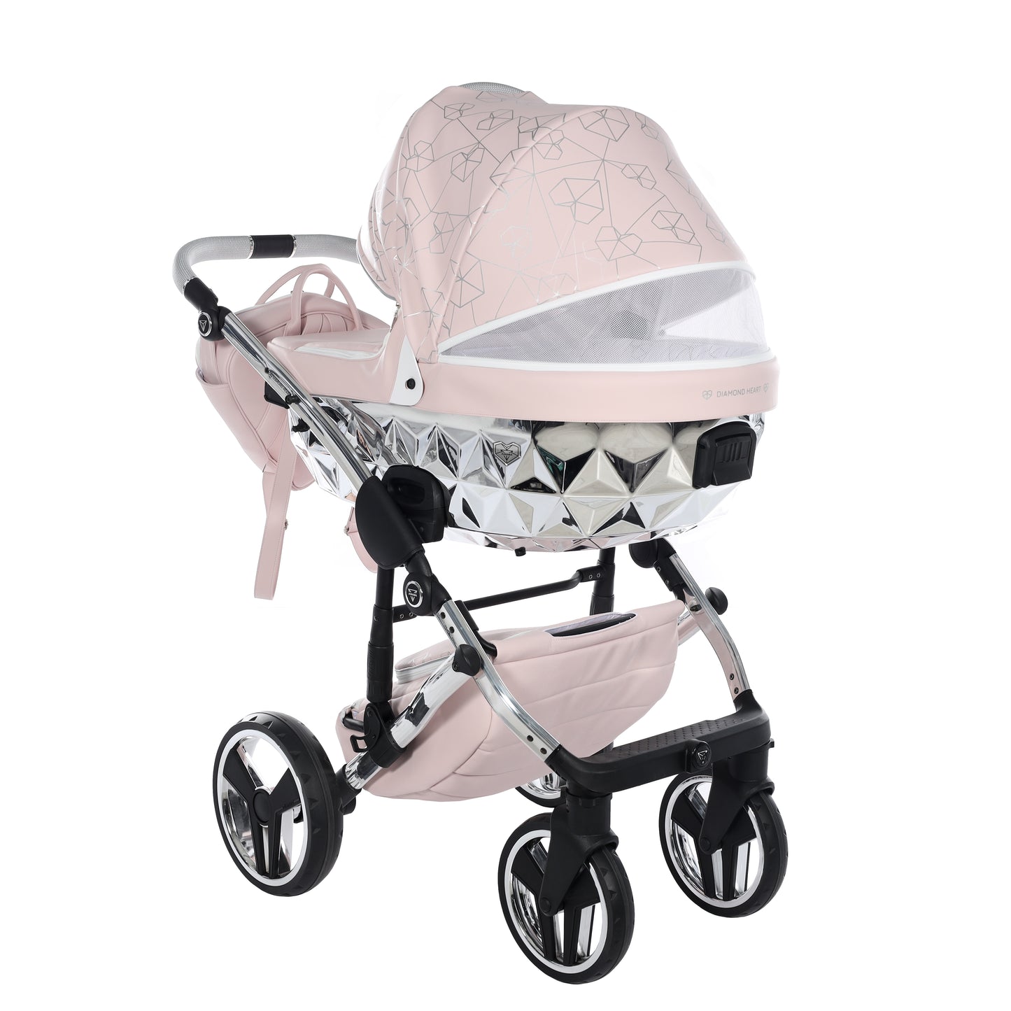 Junama HEART 2 in 1 , prams and stroller, PINK AND SILVER 06