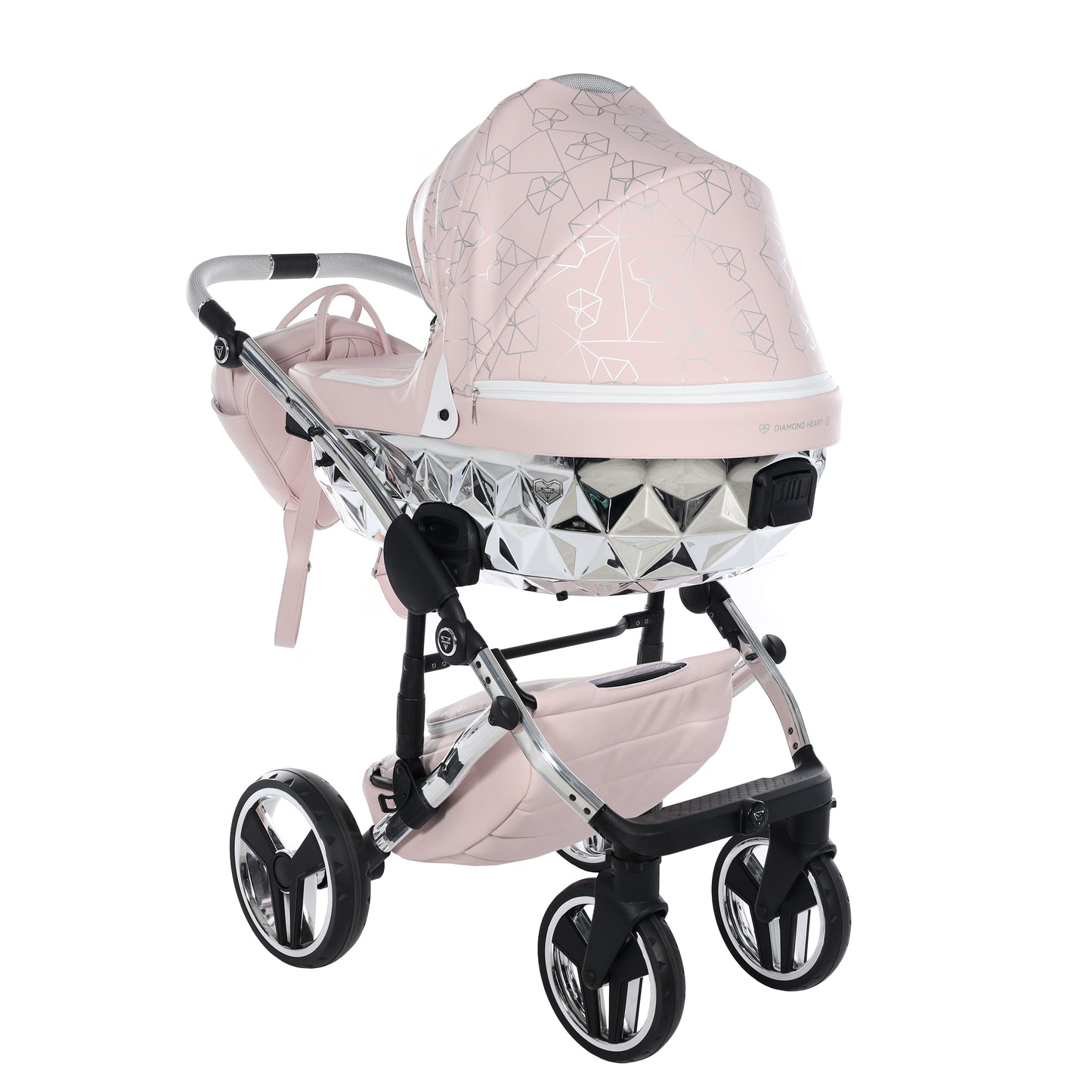 Junama HEART 2 in 1 , prams and stroller, PINK AND SILVER 06
