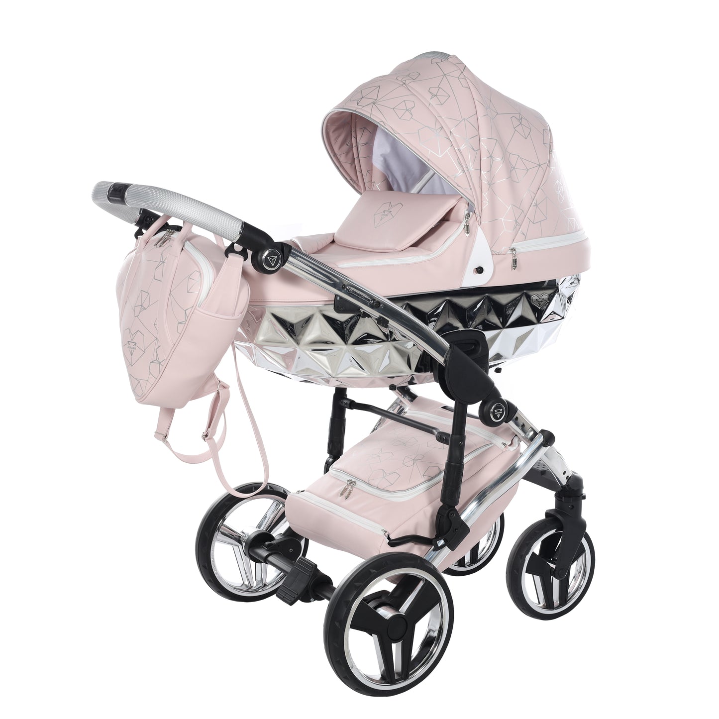 Junama HEART 2 in 1 , prams and stroller, PINK AND SILVER 06