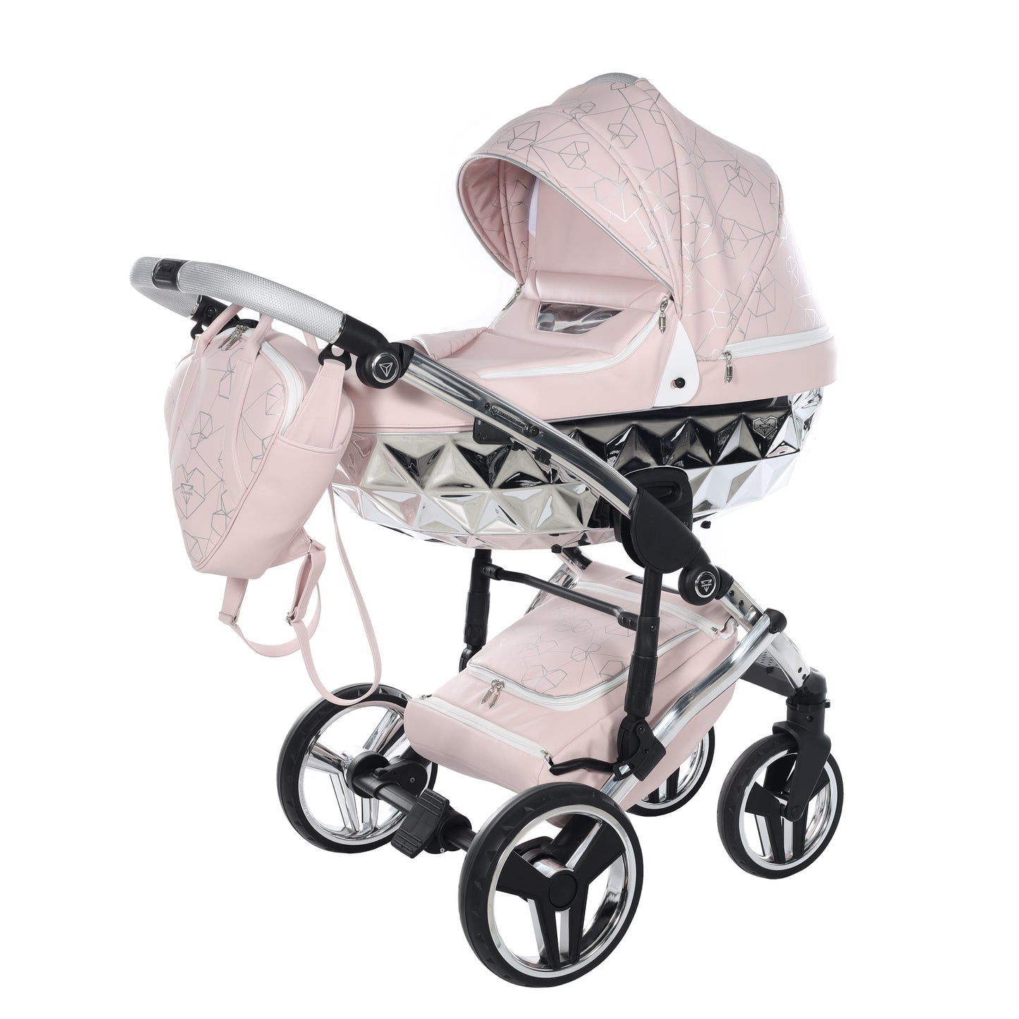 Junama HEART 2 in 1 , prams and stroller, PINK AND SILVER 06