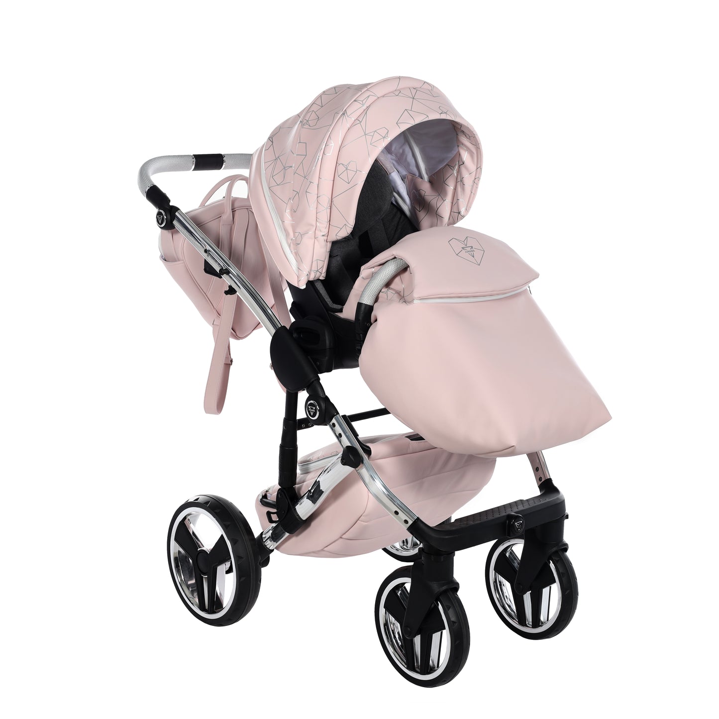 Junama HEART 2 in 1 , prams and stroller, PINK AND SILVER 06