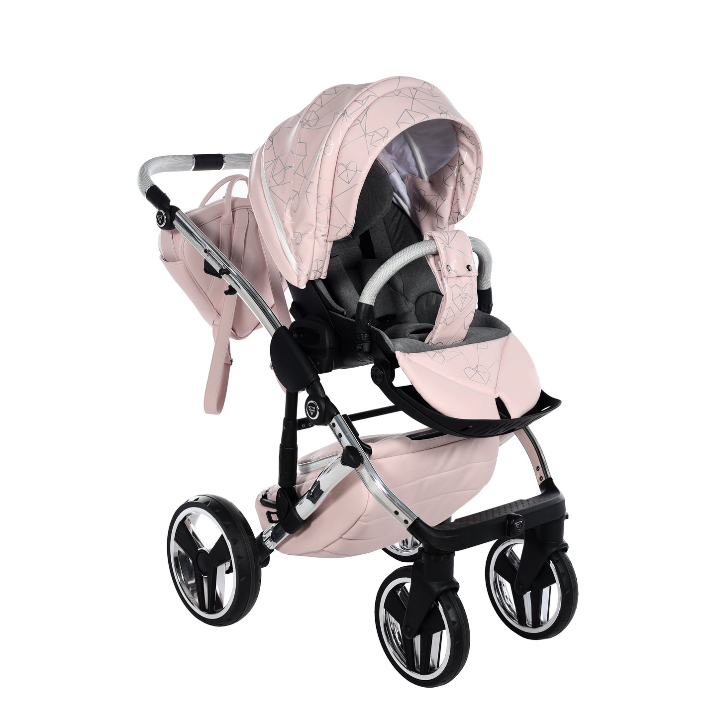 Junama HEART 2 in 1 , prams and stroller, PINK AND SILVER 06