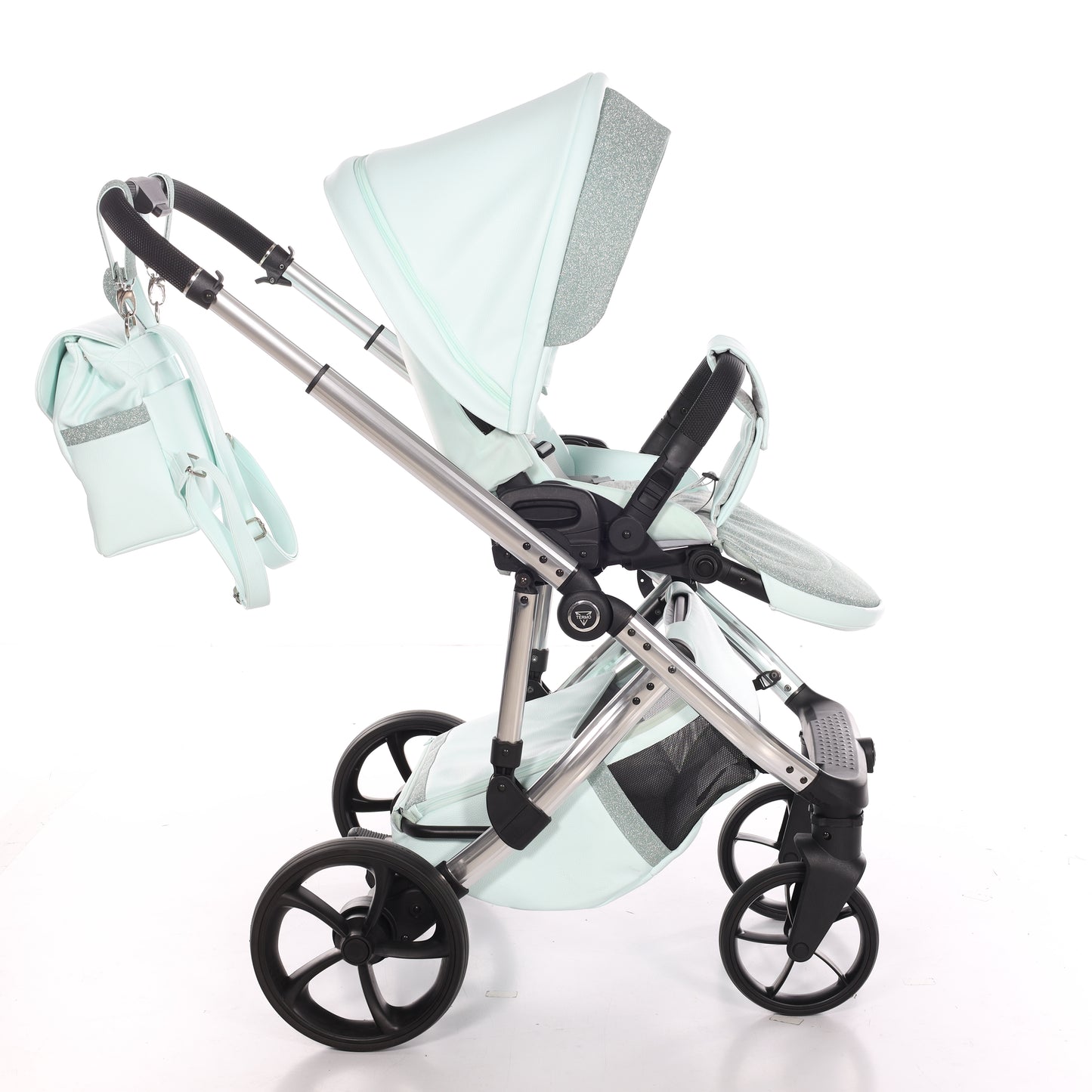 Junama TERMO GLITTER ECO 2 in 1 , prams and stroller, V3 MINT SILVER
