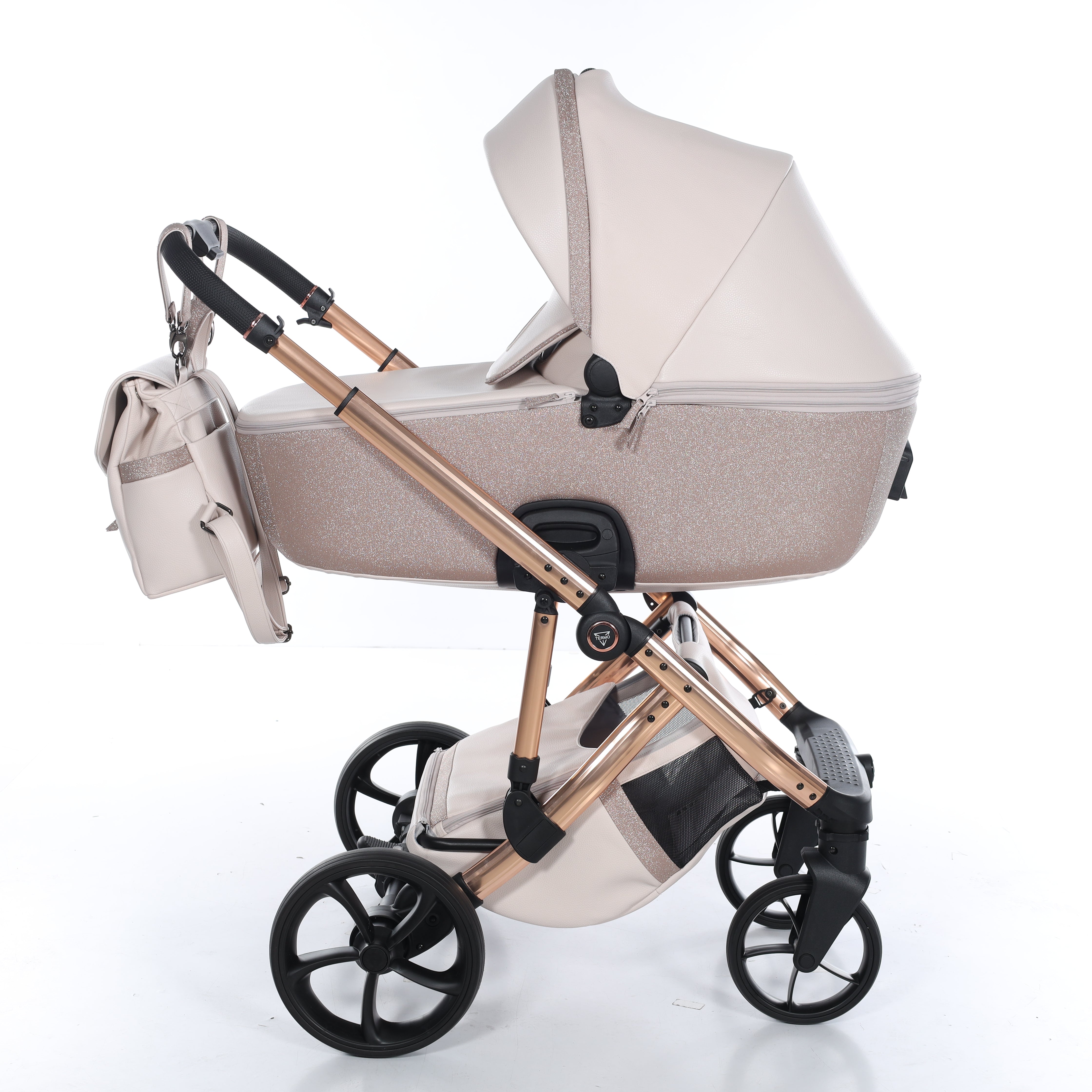 Junama TERMO GLITTER ECO 2 in 1 prams and stroller V3 BEIGE COPPER PRAMS 4 YOU